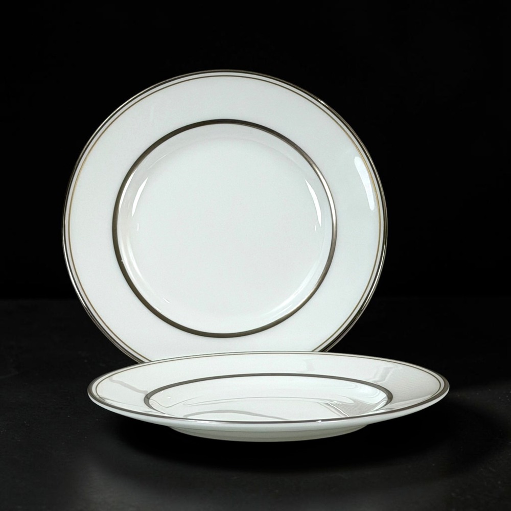 Vera Wang Wedgwood Fidelity Bone China 6in Bread Butter Plates Pair Platinum